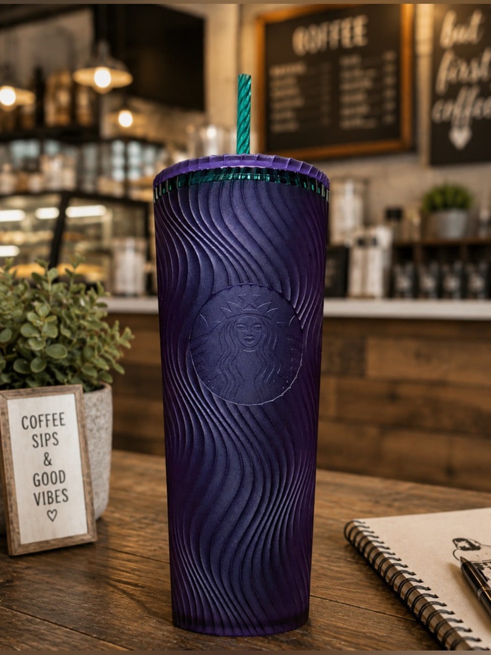 Starbucks Purple Ombre Textured Tumbler with Teal Accent and Straw